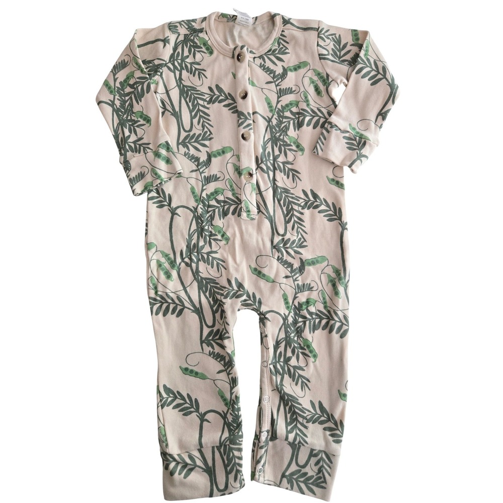 Kate Quinn Organic Cotton Tropical Leaf Print Baby Romper Green Cream 18-24M